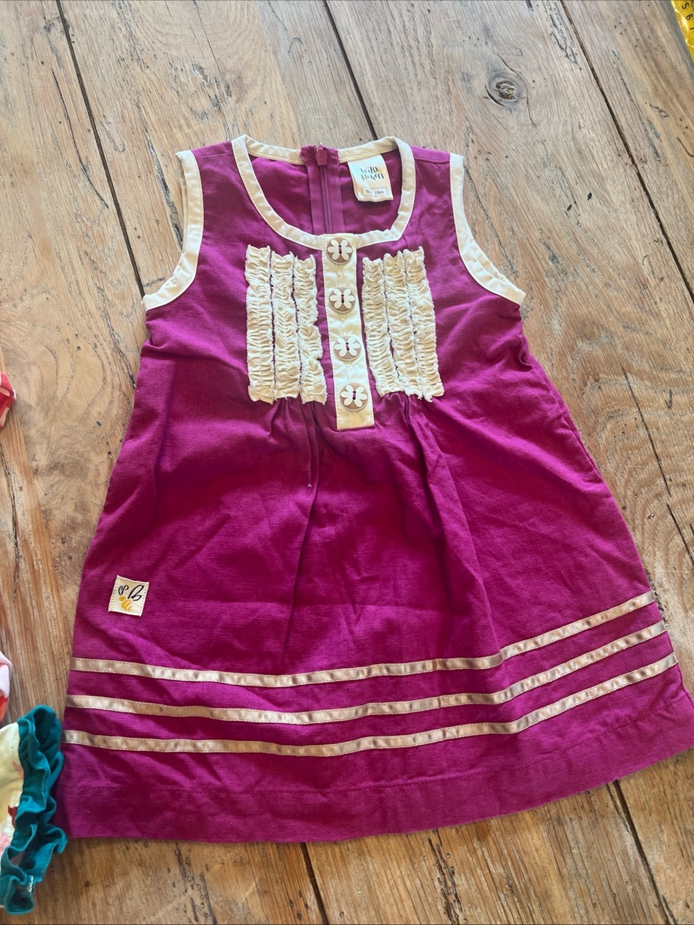Wild Flowers 18M Purple Linen Cotton A-Line Sleeveless Dress Lightweight